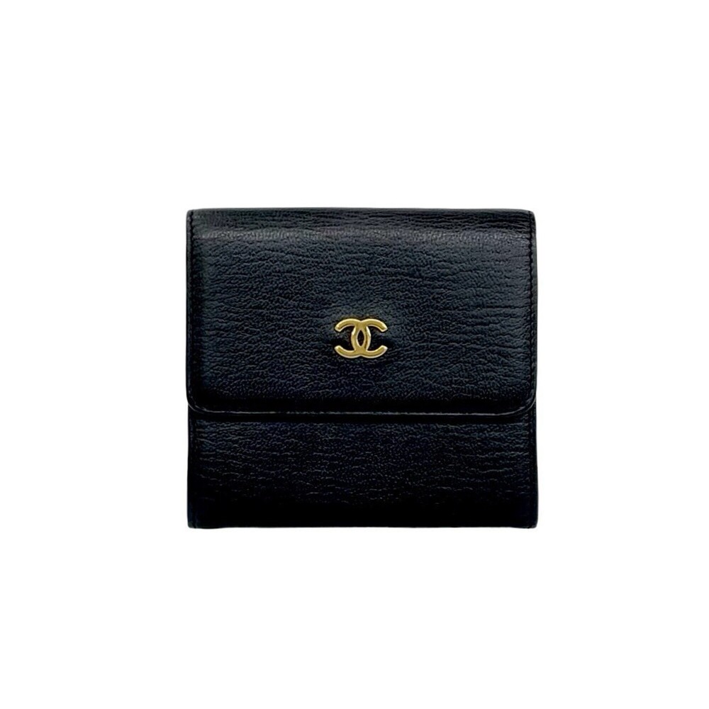 CHANEL Chanel Coco Mark Hardware Leather Tri-fold Mini Wallet Black 20968